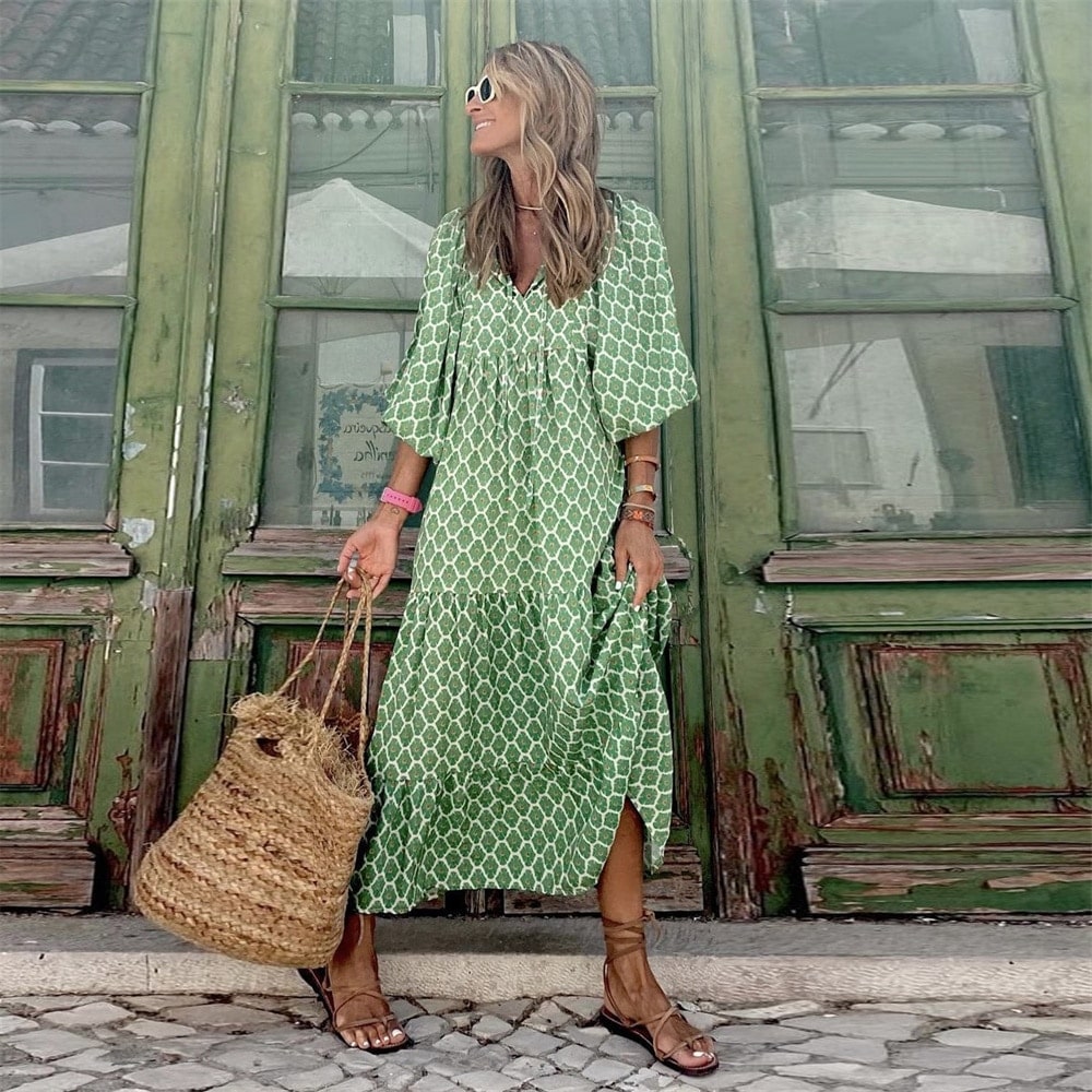 Fenna Długa Sukienka Damska – Modna Sukienka z Wygodnym Krojem i Eleganckim Designem