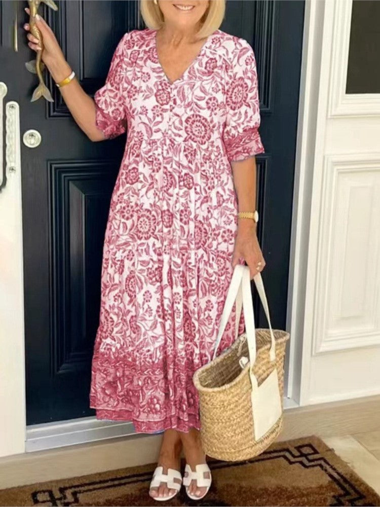 Floresia Sukienka Damska Maxi – Kwiatowa Sukienka z Dekoltem w S Elegancka i Wygodna na Lato