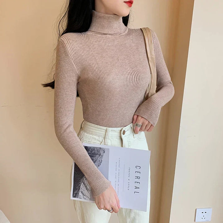 Charlotte Damski Golf – Ciepły Sweter Dzianinowy z Długimi Rękawami i Prążkowaną Strukturą
