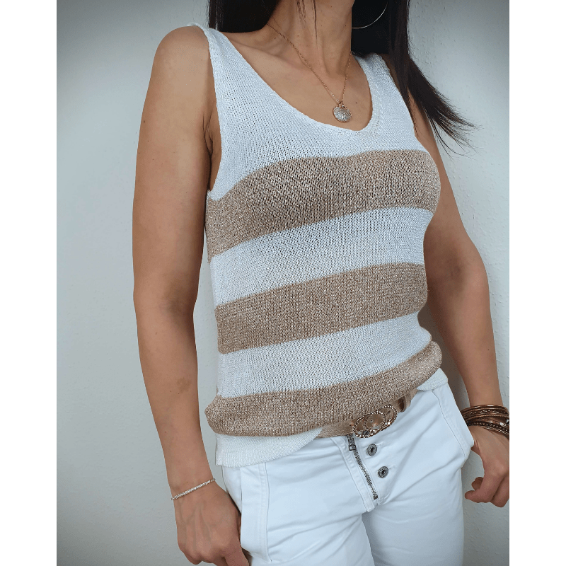 Sandra Damski Top Looksy – Lekka Dzianina w Paski, Pochlebny Dekolt w Serek i Wszechstronny Styl