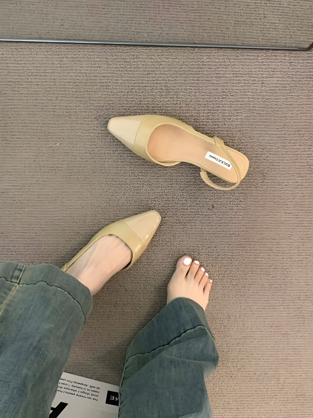Camille Baleriny Damskie – Eleganckie Buty z Szpiczastym Noskiem i Wygodnym Kwadratowym Obcasem