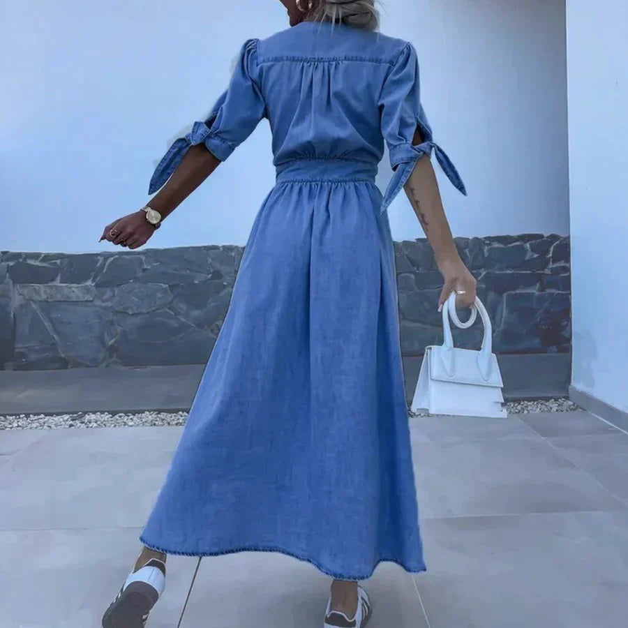 Alessia Długa Sukienka Damska – Elegancka Sukienka Jeansowa na Wiosnę i Lato w Stylu Casual