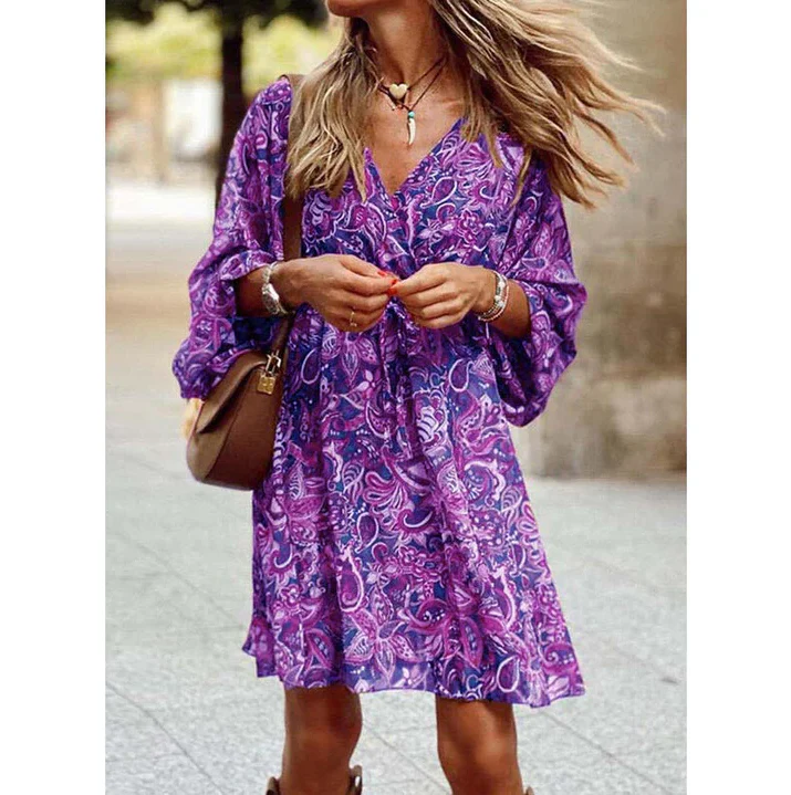 Blessy Sukienka Boho Damska – Długa, Zwiewna Sukienka z Lekkimi Rękawami i Swobodnym Letnim Stylem