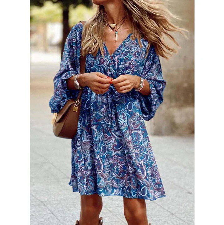 Blessy Sukienka Boho Damska – Długa, Zwiewna Sukienka z Lekkimi Rękawami i Swobodnym Letnim Stylem