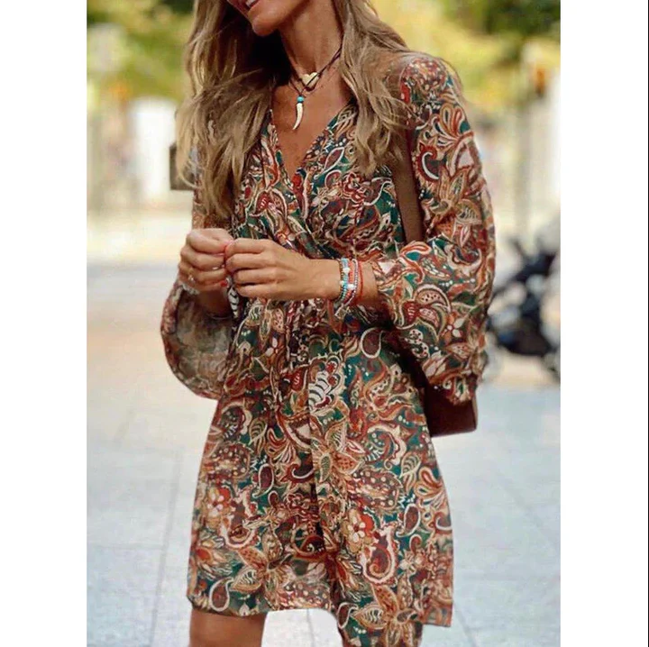 Blessy Sukienka Boho Damska – Długa, Zwiewna Sukienka z Lekkimi Rękawami i Swobodnym Letnim Stylem