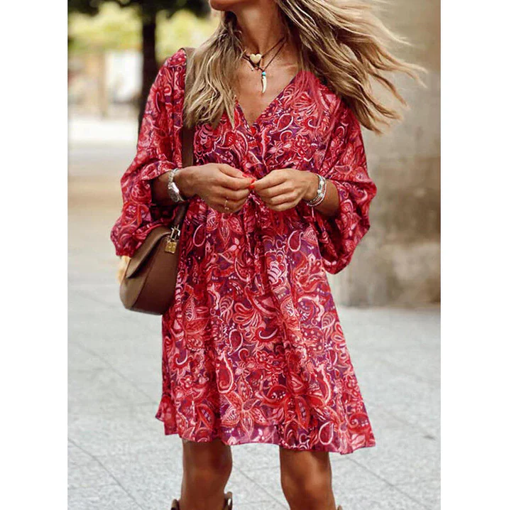 Blessy Sukienka Boho Damska – Długa, Zwiewna Sukienka z Lekkimi Rękawami i Swobodnym Letnim Stylem