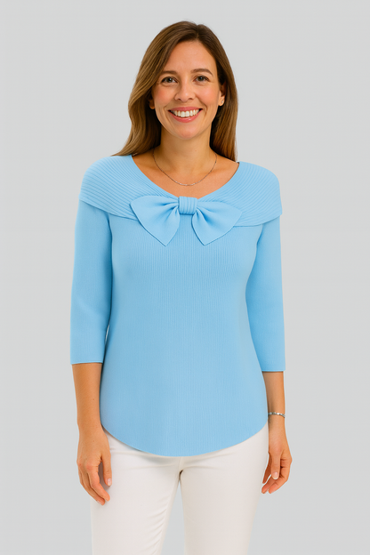 Serenna | Klasyczny sweter dzianinowy z okrągłym dekoltem i detalem w postaci kokardy