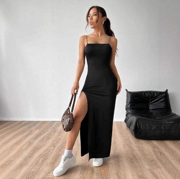 Valessia Sukienka Damska Maxi – Elegancka Letnia Sukienka Bez Rękawów z Rozcięciem i Zwiewnym, Seksownym Krojem
