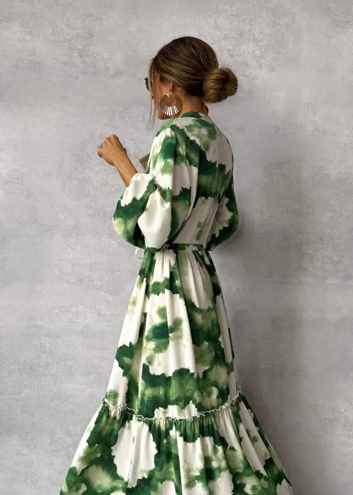 Sukienka Patricia Damska Maxi – Długie rękawy, dekolt w serek – Elegancki i zwiewny design na formalne wydarzenia