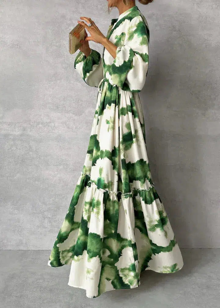Sukienka Patricia Damska Maxi – Długie rękawy, dekolt w serek – Elegancki i zwiewny design na formalne wydarzenia