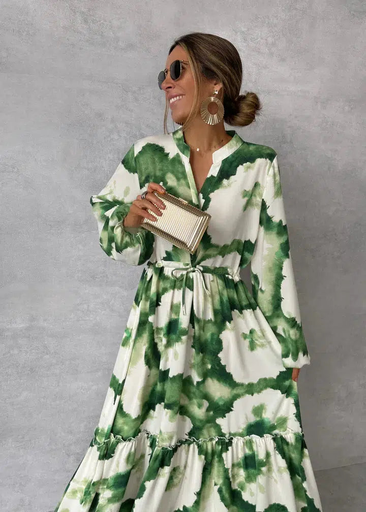 Sukienka Patricia Damska Maxi – Długie rękawy, dekolt w serek – Elegancki i zwiewny design na formalne wydarzenia