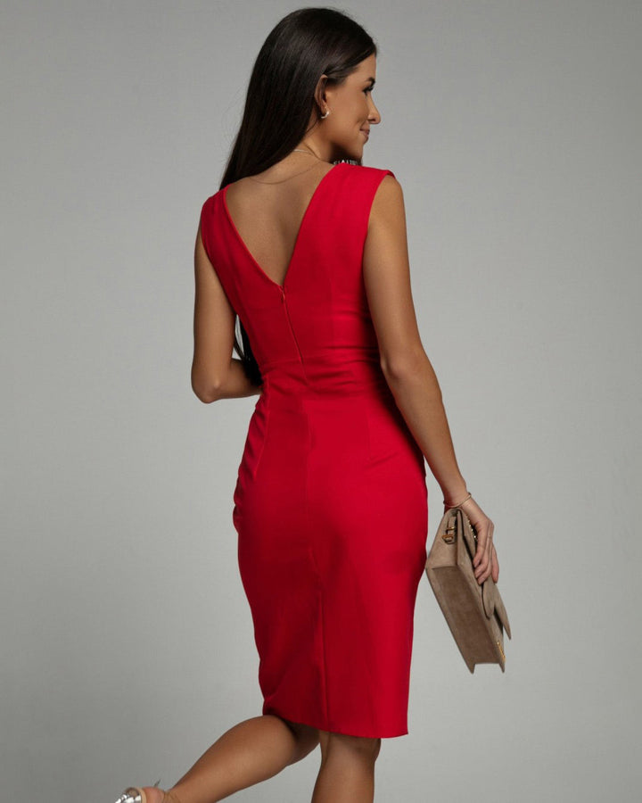 Florabelle | Elegancka Midi Sukienka z Plisowanym Fasonem i Boku