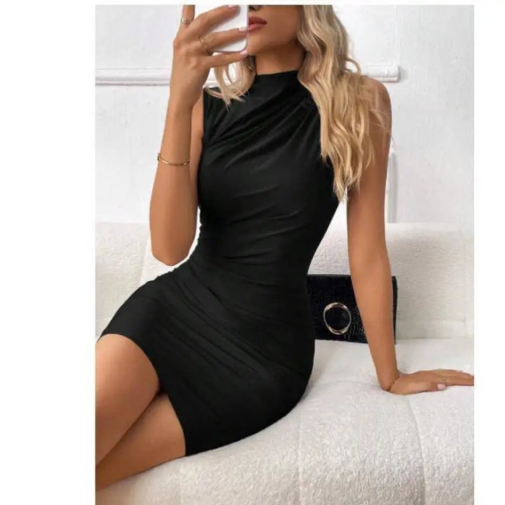 Thalia Sukienka Damska Bodycon – Czarna Sukienka Bez Rękawów z Eleganckim Dekoltem na Wieczór i Kolację