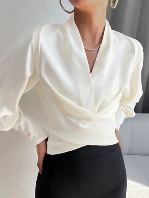 Beatrice Damska Bluzka Satynowa – Eleganckie Bufiaste Rękawy & Podkreślona Talia