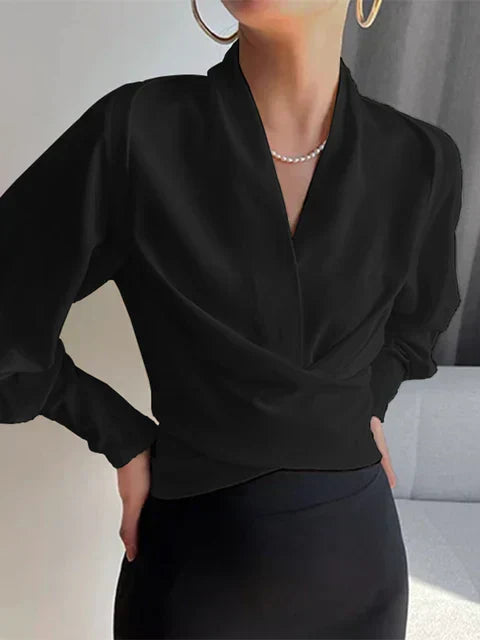 Beatrice Damska Bluzka Satynowa – Eleganckie Bufiaste Rękawy & Podkreślona Talia