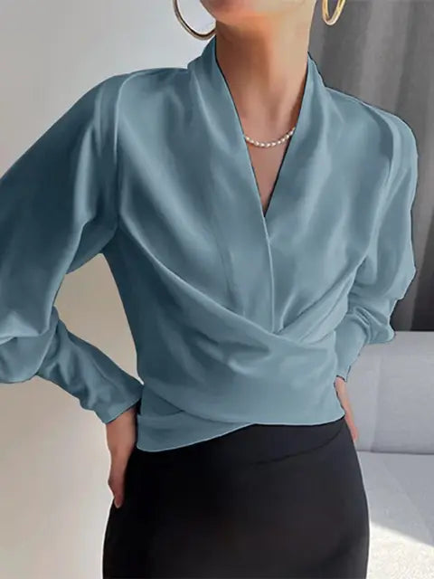 Beatrice Damska Bluzka Satynowa – Eleganckie Bufiaste Rękawy & Podkreślona Talia