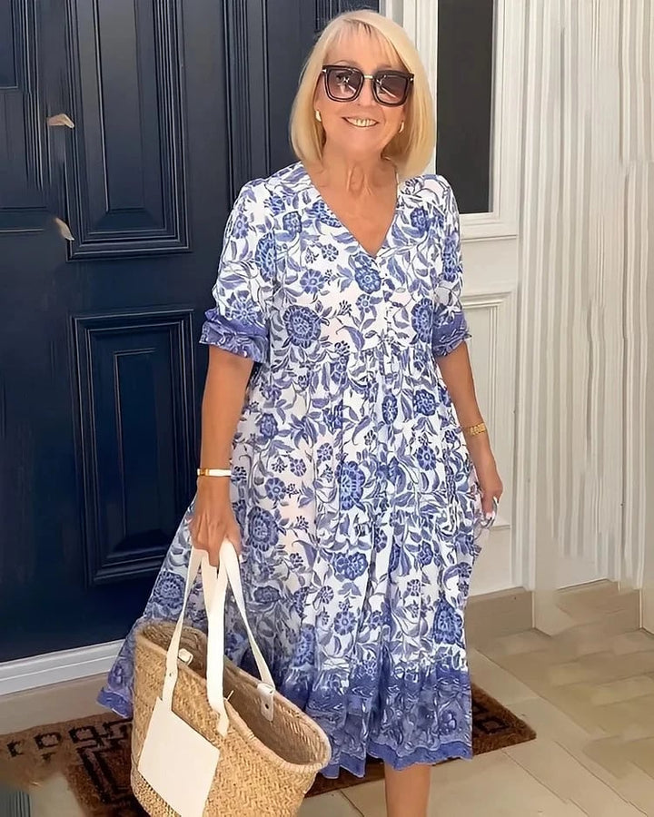 Floresia Sukienka Damska Maxi – Kwiatowa Sukienka z Dekoltem w S Elegancka i Wygodna na Lato