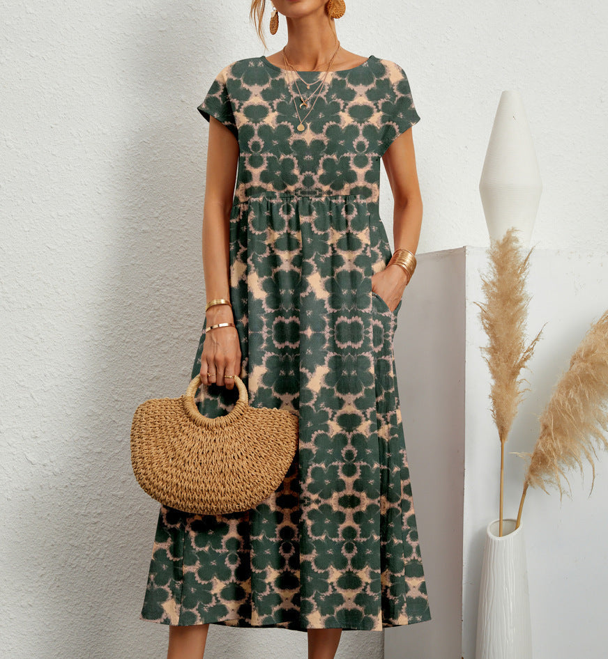 Sukienka Midi Damska Frances – Elegancka Sukienka w Kwiaty z Oddychającego Materiału o Kobiecym Kroju
