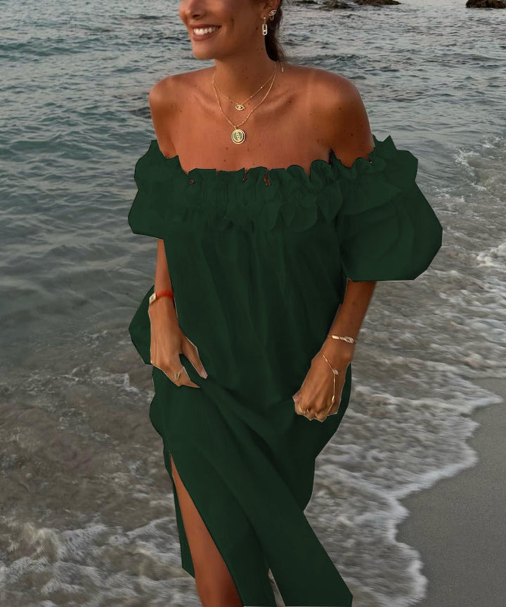 Valentina Sukienka Maxi Damska – Bawełniana Boho Sukienka z Odsłoniętymi Ramionami, Falbanami & Dekoltem Bardot