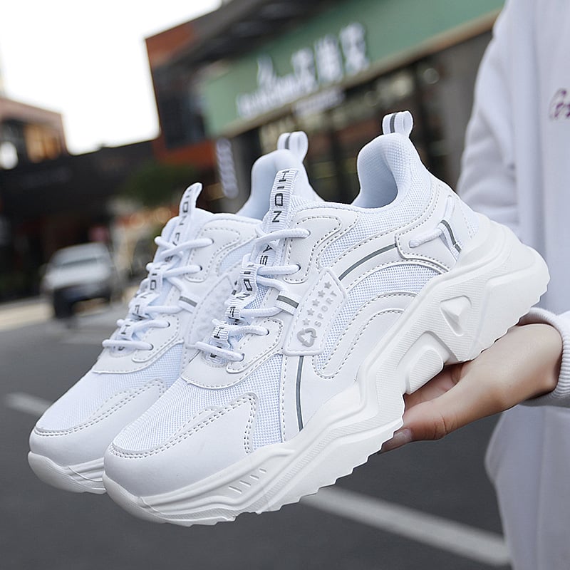 Allison Sneakers Damskie – Buty Sportowe z Grubą Podeszwą z Oddychającej Siatki i Skórzanym Detalem