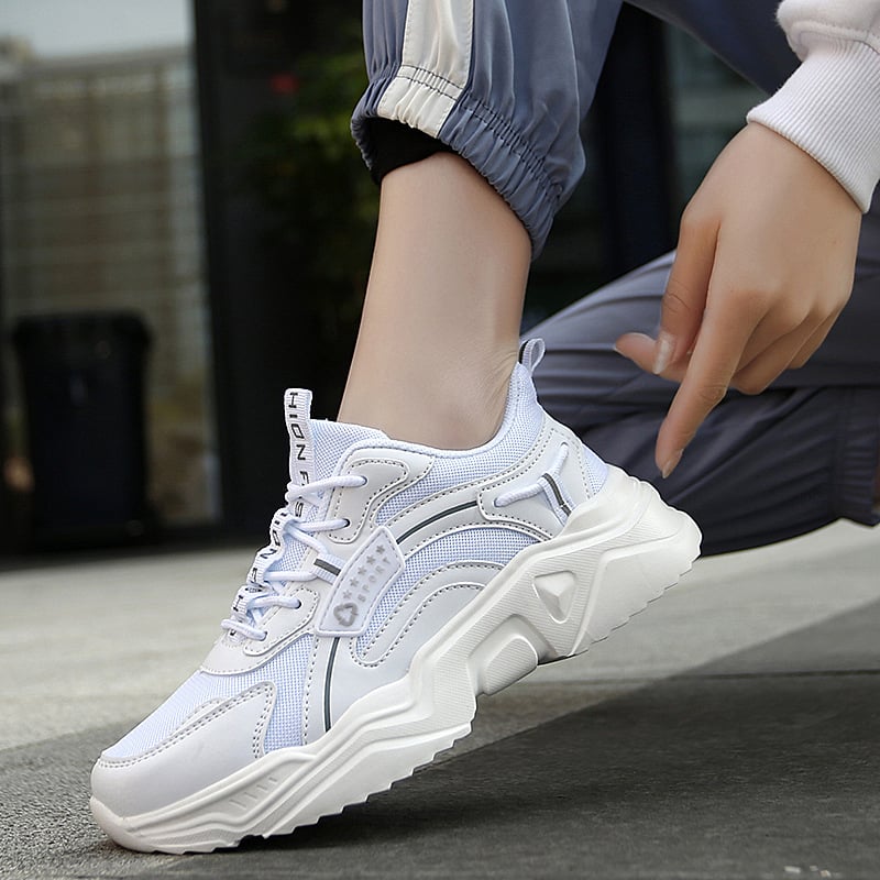 Allison Sneakers Damskie – Buty Sportowe z Grubą Podeszwą z Oddychającej Siatki i Skórzanym Detalem