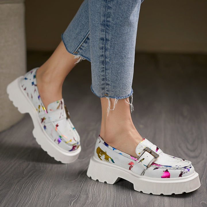 Stella Buty Damskie – Ażurowe Mokasyny na Platformie z Klamrą i Wygodną Gumową Podeszwą