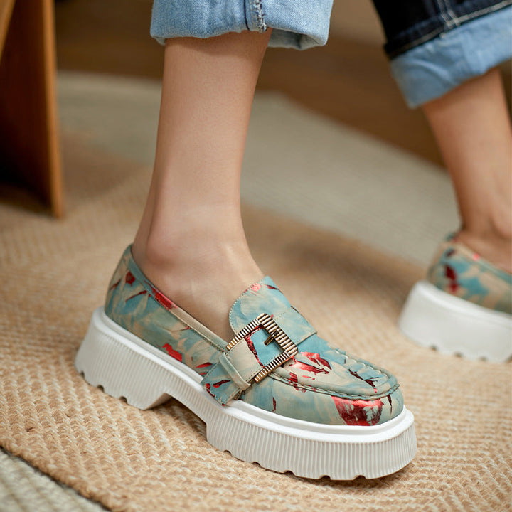 Stella Buty Damskie – Ażurowe Mokasyny na Platformie z Klamrą i Wygodną Gumową Podeszwą
