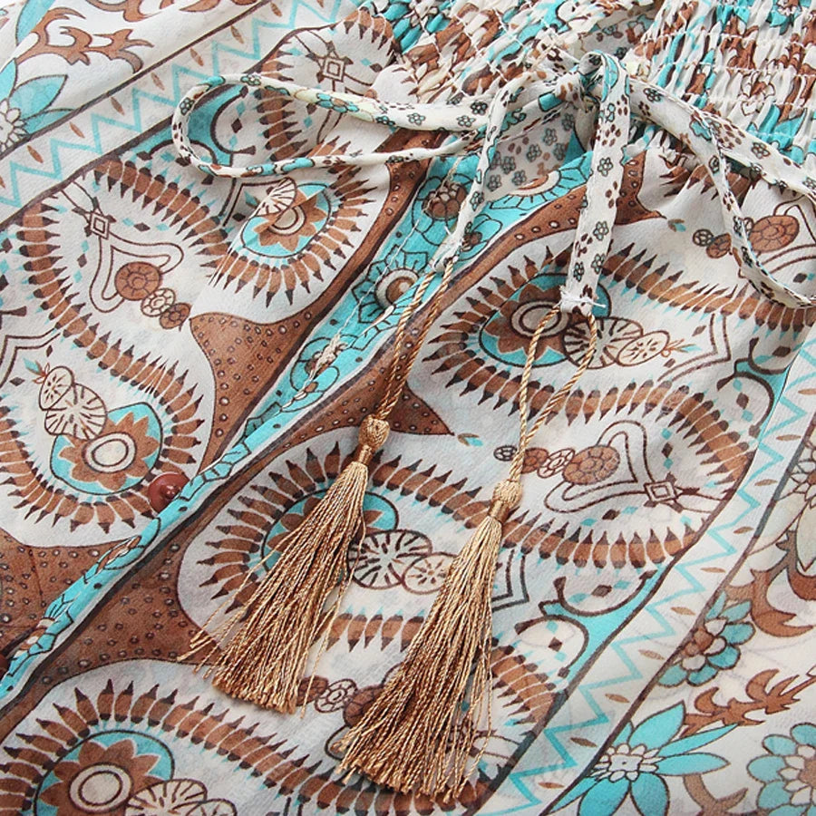 Azaria Długa Sukienka Boho – Maxi Sukienka Damska z Wzorem Paisley i Zwiewnym, Eleganckim Stylem
