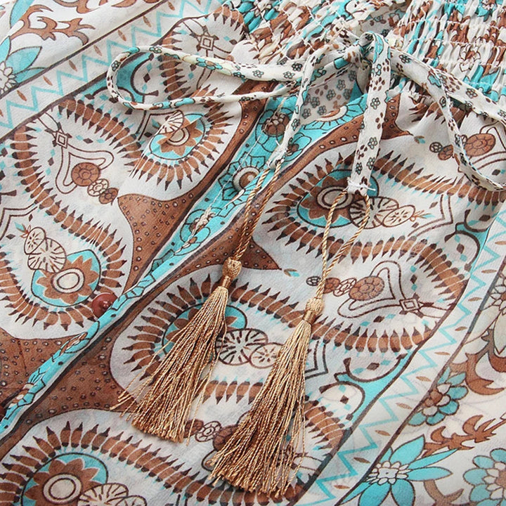 Azaria Długa Sukienka Boho – Maxi Sukienka Damska z Wzorem Paisley i Zwiewnym, Eleganckim Stylem