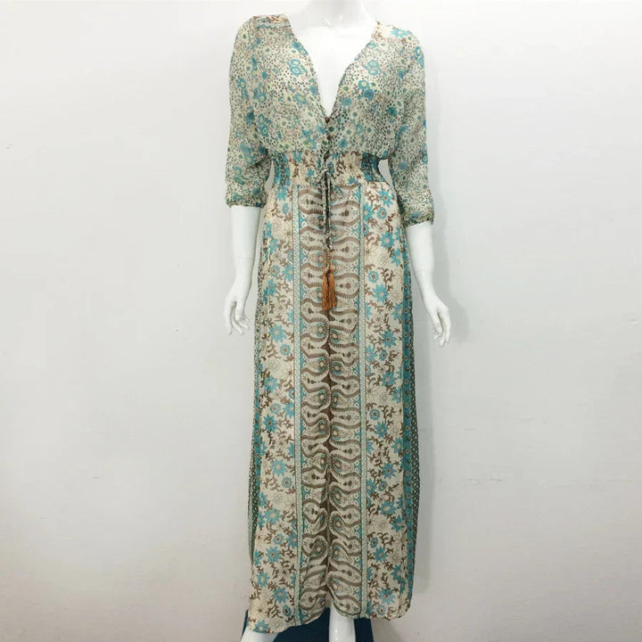Azaria Długa Sukienka Boho – Maxi Sukienka Damska z Wzorem Paisley i Zwiewnym, Eleganckim Stylem