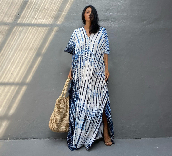 Amélie Sukienka Kaftan Damska – Lekka Sukienka Boho w Stylu Batik z Luźnym Krojem na Swobodne Lato