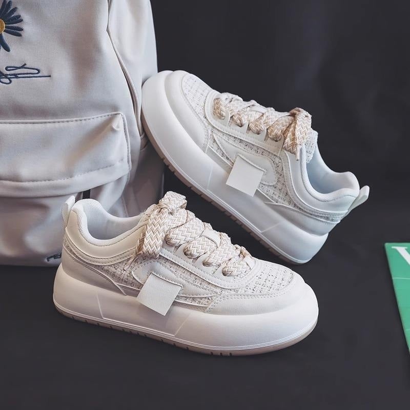 Anna Sneakersy Damskie – Niskie Trampki z Płótna z Grubą Podeszwą i Wygodnym Krojem