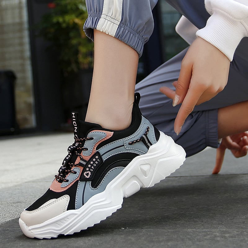 Allison Sneakers Damskie – Buty Sportowe z Grubą Podeszwą z Oddychającej Siatki i Skórzanym Detalem