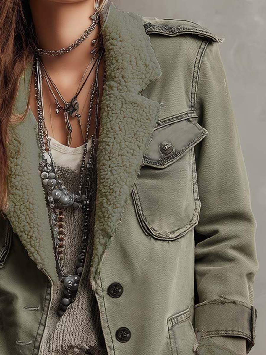 Zinniah | Kurtka robocza inspirowana stylem vintage z wykończeniem Sherpa