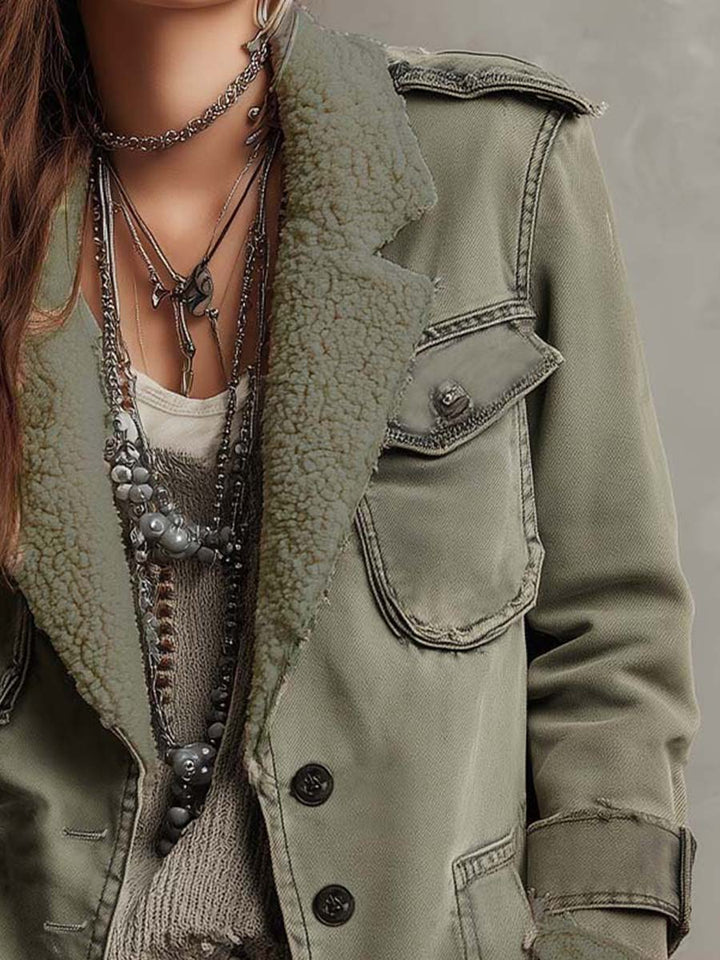 Zinniah | Kurtka robocza inspirowana stylem vintage z wykończeniem Sherpa