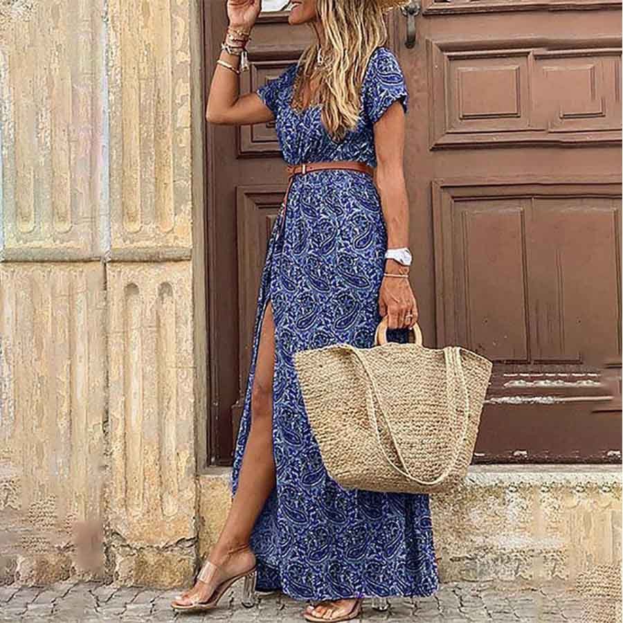 Susan Sukienka Damska w Kwiaty – Elegancka Sukienka z Dekoltem w Serek z Poliestru o Wygodnym Kroju i Szykownym Stylu