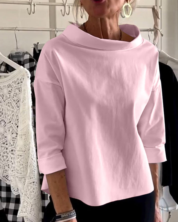 Tahlia | Elegancka Casualna Bluzka z Wysokim Kołnierzem i Długim Rękawem