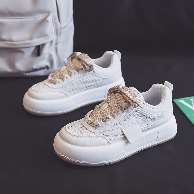 Anna Sneakersy Damskie – Niskie Trampki z Płótna z Grubą Podeszwą i Wygodnym Krojem