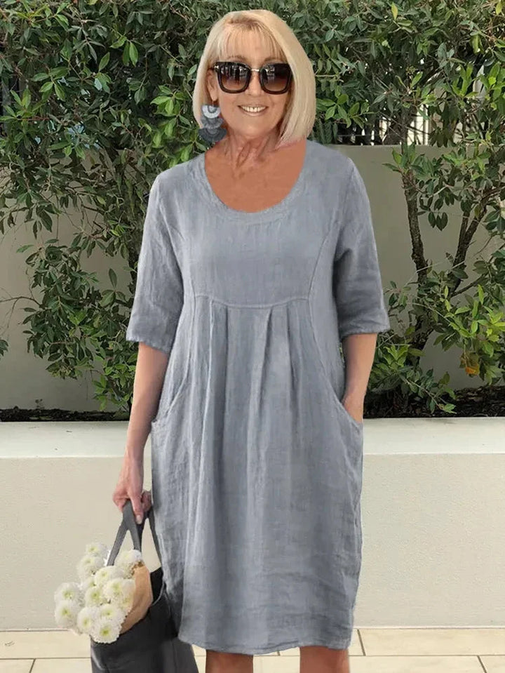 Dorothy Sukienka Damska – Bawełniano-Lniania Sukienka Midi z Praktycznymi Kieszeniami i Swobodnym Stylem