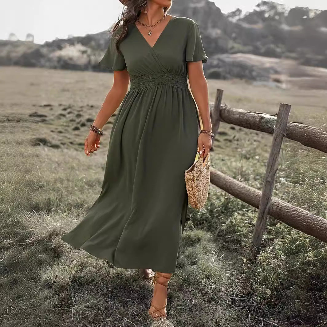 Vanessa Sukienka Maxi Damska – Długa Czarna Sukienka z Marszczoną Talią i Eleganckim, Zwiewnym Krojem