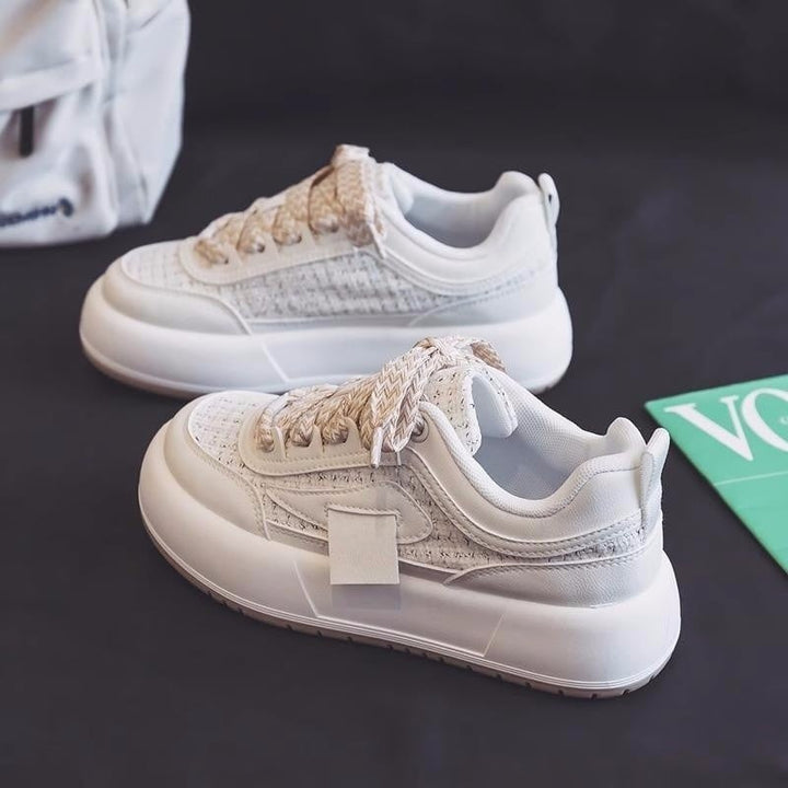 Anna Sneakersy Damskie – Niskie Trampki z Płótna z Grubą Podeszwą i Wygodnym Krojem