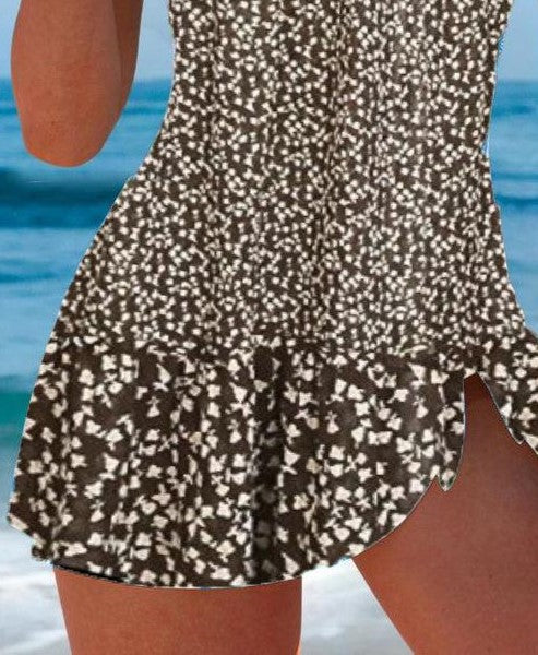 Diana Damska Sukienka Kąpielowa – Bezrękawnikowa Sukienka Kąpielowa z Regulowanymi Brązowymi Ramiączkami & Eleganckim Designem