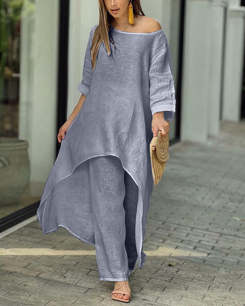 Rachel Zestaw Damski – Elegancki Komplet Dwuczęściowy z Zwiewną Tunika i Dopasowanymi Spodniami