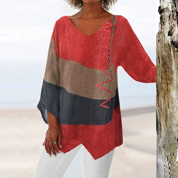 Solange Damski Top – Dwukolorowy Design z Dekoltem w Serek i Pochlebnym Krojem dla Komfortu i Stylu