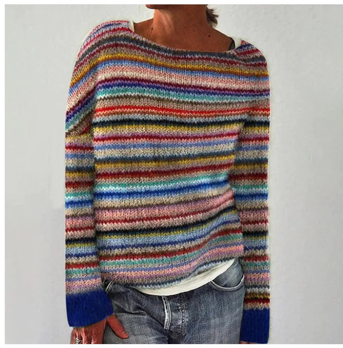 Silvia | Sweter w retro paski z kolorowym wzorem