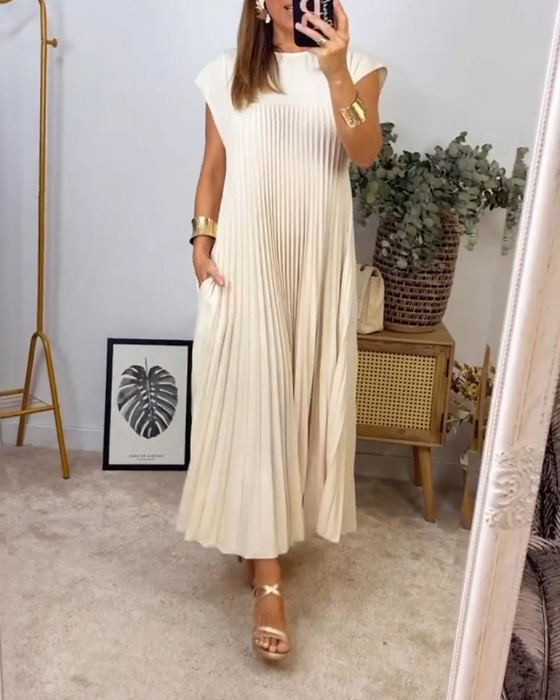 Mariana Sukienka Midi Damska – Elegancka Plisowana Sukienka Bez Rękawów na Co Dzień i Specjalne Okazje