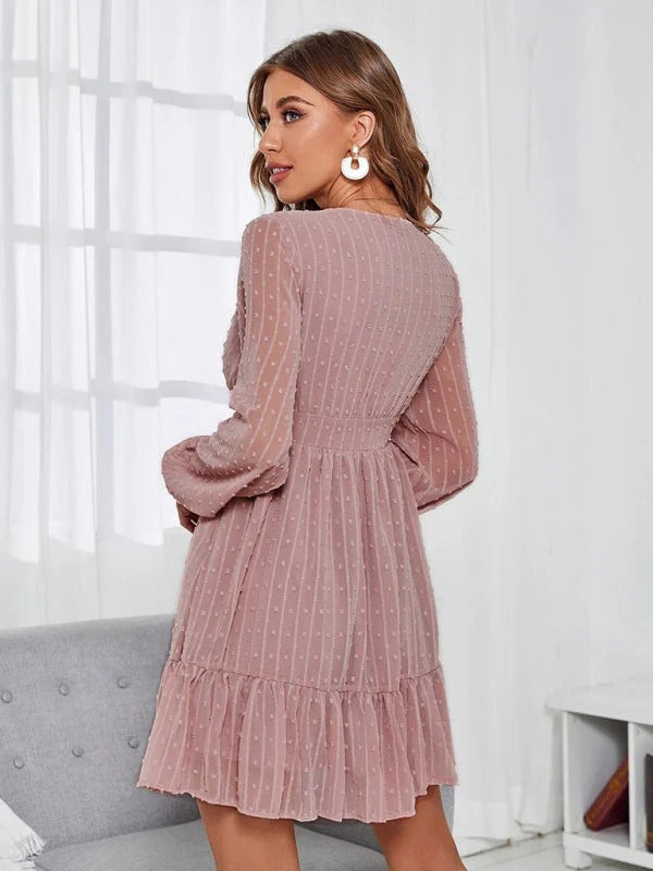 Christy Sukienka w Kropki Damska – Lekka Sukienka Fit & Flare z Długimi Rękawami i Swobodnym Wzorem