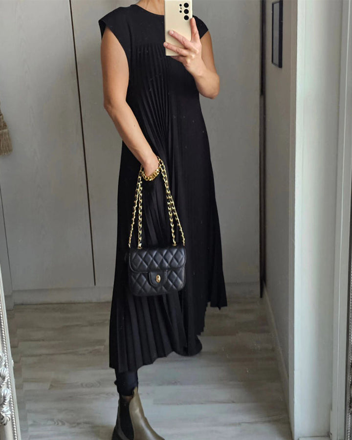 Mariana Sukienka Midi Damska – Elegancka Plisowana Sukienka Bez Rękawów na Co Dzień i Specjalne Okazje