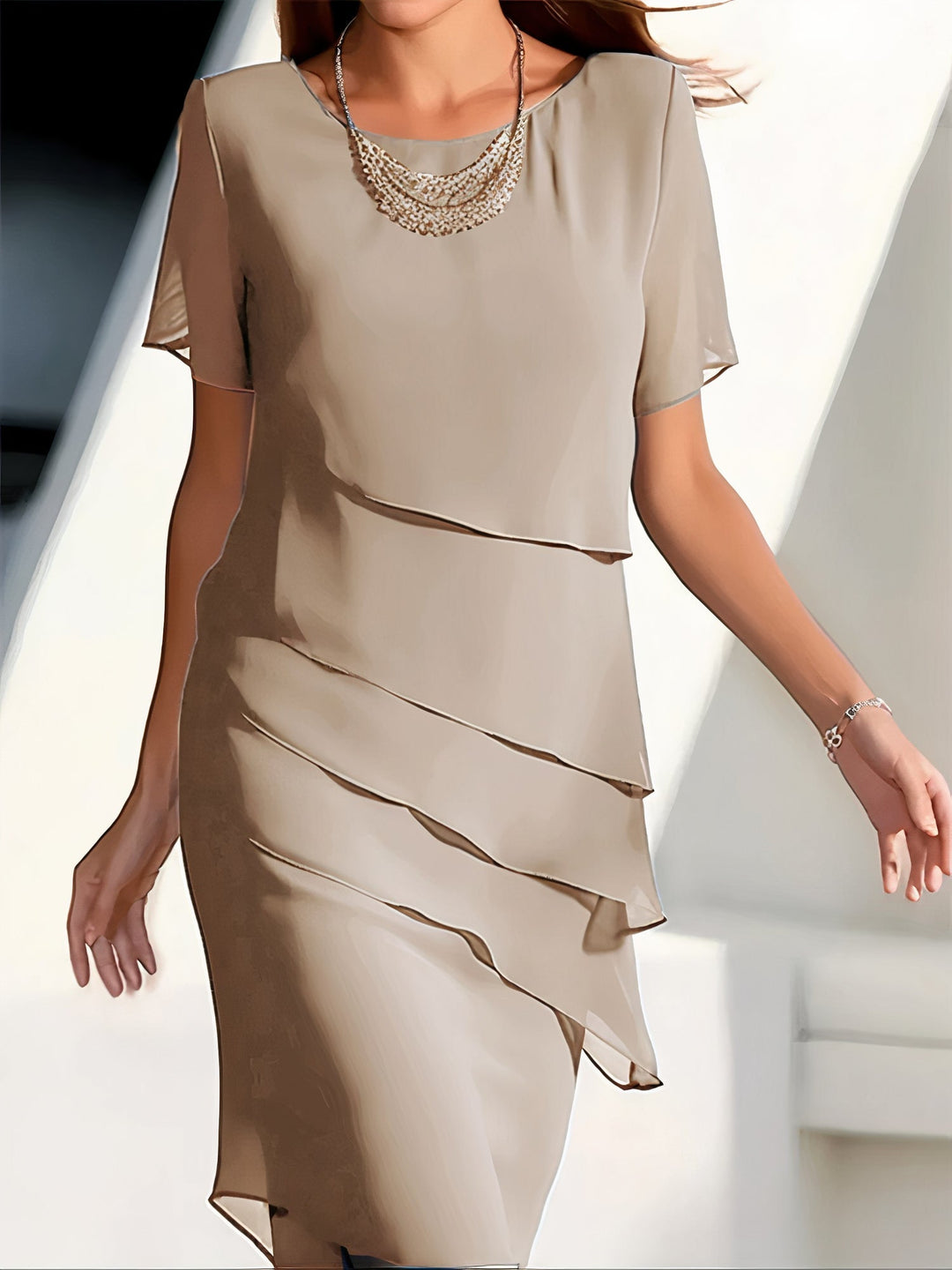 Daria Damska Sukienka z Chiffonu – Elegancka Warstwowa Sukienka Maxi z Zwiewnym Krojem