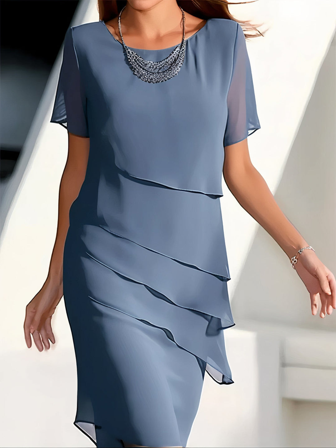 Daria Damska Sukienka z Chiffonu – Elegancka Warstwowa Sukienka Maxi z Zwiewnym Krojem